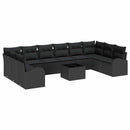 Havesofa Sæt med pude med opbevaring 11 pcs Sort polyrattan