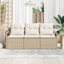 Havesofa Sæt med pude 3 pcs Beige og hvid polyrattan