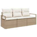 Havesofa Sæt med pude 3 pcs Beige og hvid polyrattan