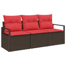 Havesofa Sæt med pude 3 pcs Brun og Rød polyrattan