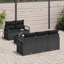 Havesofa Sæt med pude med opbevaring 6 pcs Sort polyrattan