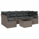Havesofa Sæt med pude 7 pcs Grå Polyrattan og stål og glas