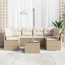 Havesofa Sæt 7 pcs Beige og creme Polyrattan og stål og glas