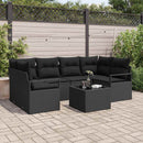 Havesofa Sæt med pude 7 pcs Sort Polyrattan og stål og glas