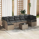 Havesofa Sæt med pude 8 pcs Grå Polyrattan og stål og glas