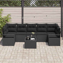 Havesofa Sæt med pude 8 pcs Sort Polyrattan og stål og glas
