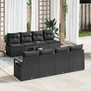 Havesofa Sæt med pude med opbevaring 9 pcs Sort polyrattan