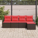 Sofa Sæt med pude med opbevaring 5 pcs Brun og Rød polyrattan