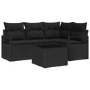 Sofa Sæt med pude med opbevaring 5 pcs Sort polyrattan