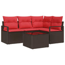 Havesofa Sæt med pude 5 pcs Brun og Rød polyrattan