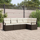 Havesofa Sæt med pude 5 pcs Brun og hvid polyrattan