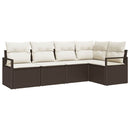 Havesofa Sæt med pude 5 pcs Brun og hvid polyrattan
