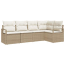 Havesofa Sæt med pude 5 pcs Beige og hvid polyrattan