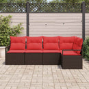 Havesofa Sæt med pude 5 pcs Brun og Rød polyrattan