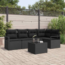 Havesofa Sæt med pude med opbevaring 6 pcs Sort polyrattan