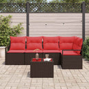 Havesofa Sæt med pude 6 pcs Brun og Rød polyrattan