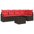 Havesofa Sæt med pude 6 pcs Brun og Rød polyrattan