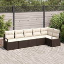Havesofa Sæt med pude 6 pcs Brun og hvid polyrattan