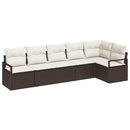 Havesofa Sæt med pude 6 pcs Brun og hvid polyrattan