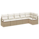 Havesofa Sæt med pude 6 pcs Beige og hvid polyrattan