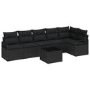 Havesofa Sæt med pude med opbevaring 7 pcs Sort polyrattan