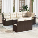 Havesofa Sæt med pude 7 pcs Brun og hvid polyrattan