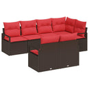 Havesofa Sæt med pude 7 pcs Brun og Rød polyrattan