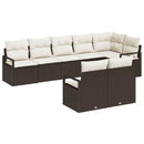 Havesofa Sæt med pude 8 pcs Brun og hvid polyrattan