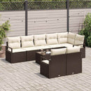 Havesofa Sæt med pude 9 pcs Brun og Creme polyrattan