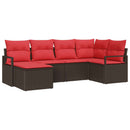 Sofa Sæt 6 stk. Brun og Rød polyrattan