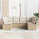 Havesofa Sæt med pude 6 pcs Beige og hvid polyrattan