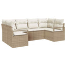 Havesofa Sæt med pude 6 pcs Beige og hvid polyrattan