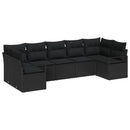 Havesofa Sæt med pude med opbevaring 7 pcs Sort polyrattan