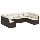 Havesofa Sæt med pude 9 pcs Brun og hvid polyrattan