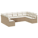 Havesofa Sæt med pude 9 pcs Beige og hvid polyrattan