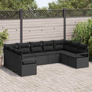 Havesofa Sæt med pude med opbevaring 9 pcs Sort polyrattan