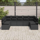 Havesofa Sæt med pude med opbevaring 9 pcs Sort polyrattan