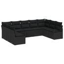 Havesofa Sæt med pude med opbevaring 9 pcs Sort polyrattan
