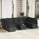 Havesofa Sæt med pude med opbevaring 10 pcs Sort polyrattan