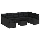 Havesofa Sæt med pude med opbevaring 10 pcs Sort polyrattan