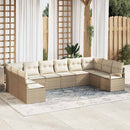 Havesofa Sæt med pude 10 pcs Beige og hvid polyrattan