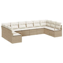 Havesofa Sæt med pude 10 pcs Beige og hvid polyrattan