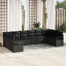 Havesofa Sæt med pude med opbevaring 10 pcs Sort polyrattan