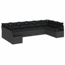 Havesofa Sæt med pude med opbevaring 10 pcs Sort polyrattan