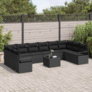 Havesofa Sæt med pude med opbevaring 11 pcs Sort polyrattan