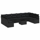 Havesofa Sæt med pude med opbevaring 11 pcs Sort polyrattan