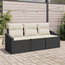Havesofa Sæt med pude 3 pcs Sort og Hvid polyrattan