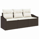Havesofa Sæt med pude 3 pcs Brun og hvid polyrattan