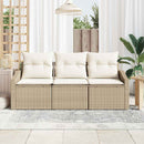 Havesofa Sæt med pude 3 pcs Beige og hvid polyrattan