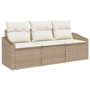 Havesofa Sæt med pude 3 pcs Beige og hvid polyrattan